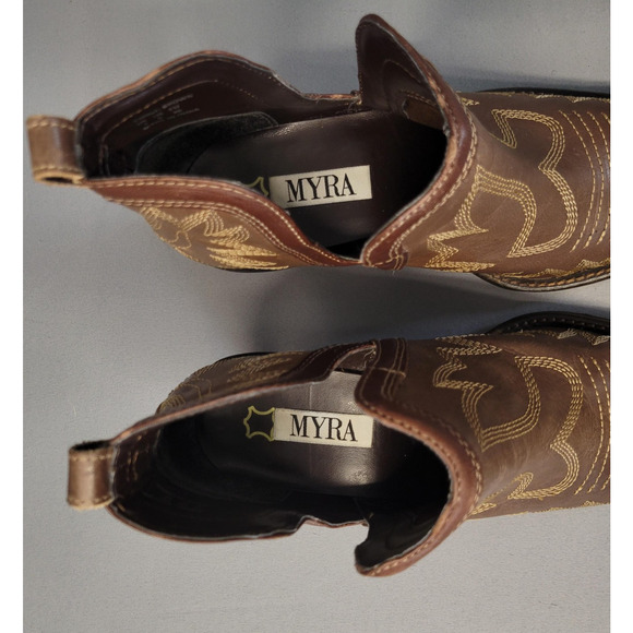 Myra Boots Womens Size 6 Brown Western Cowgirl Leather Ankle Booties Snip Toe - Picture 7 of 16